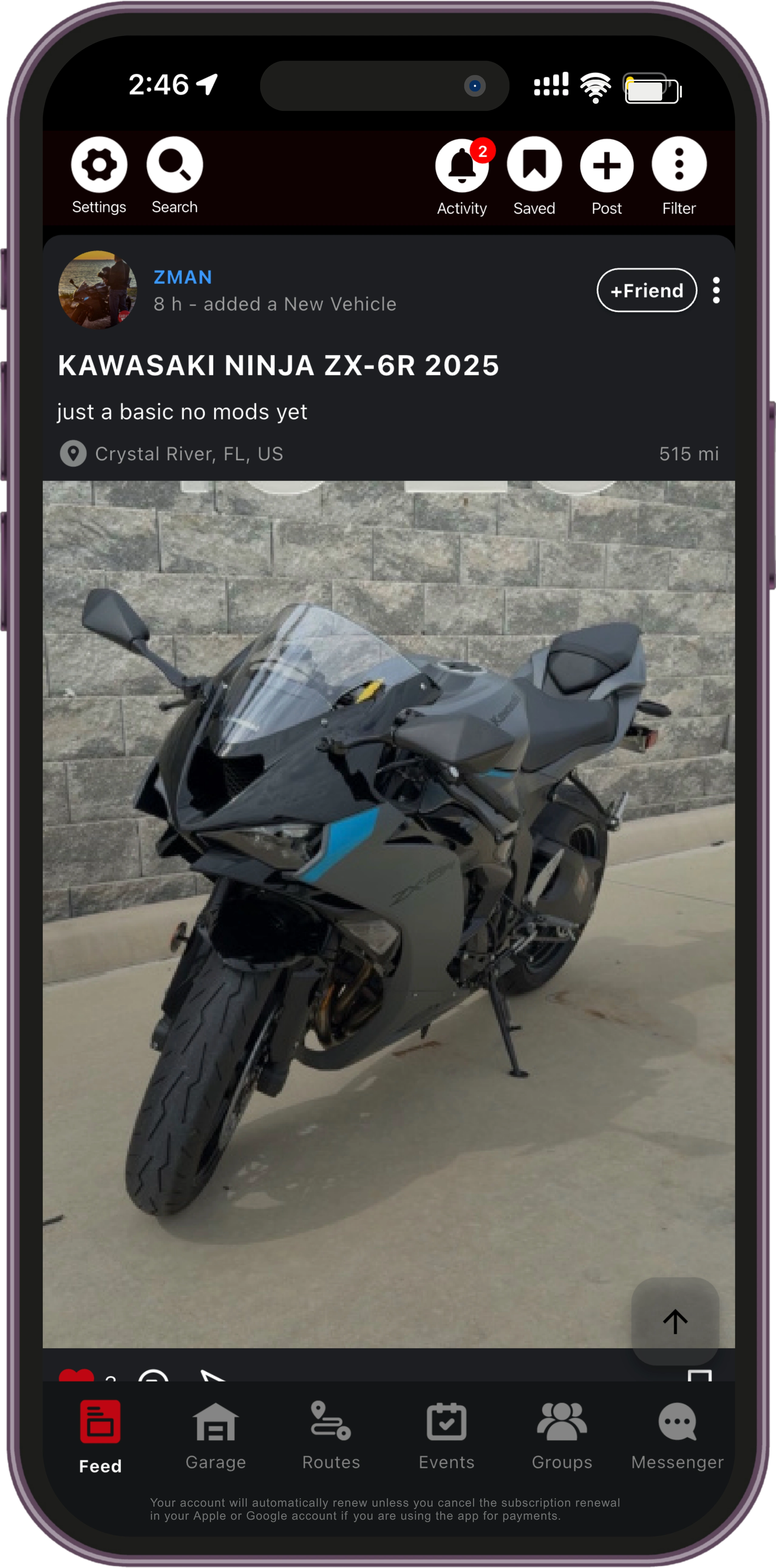 Garage App screen to add a vehicle