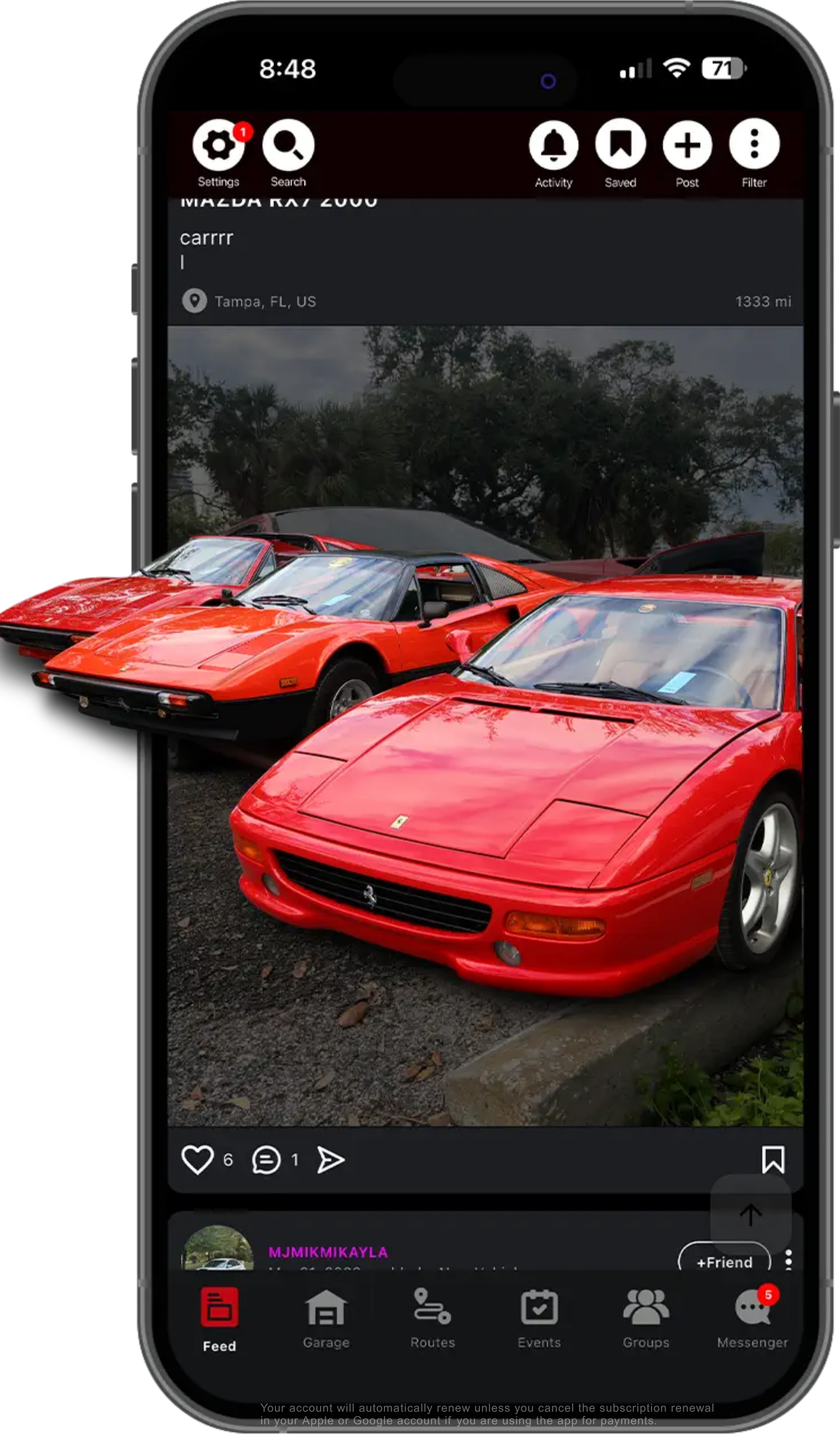 Garage App screen to send direct messages