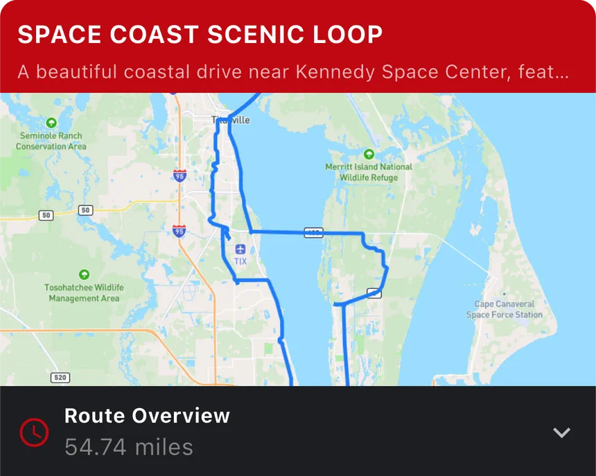 Map of driving route Space Coast Scenic Loop