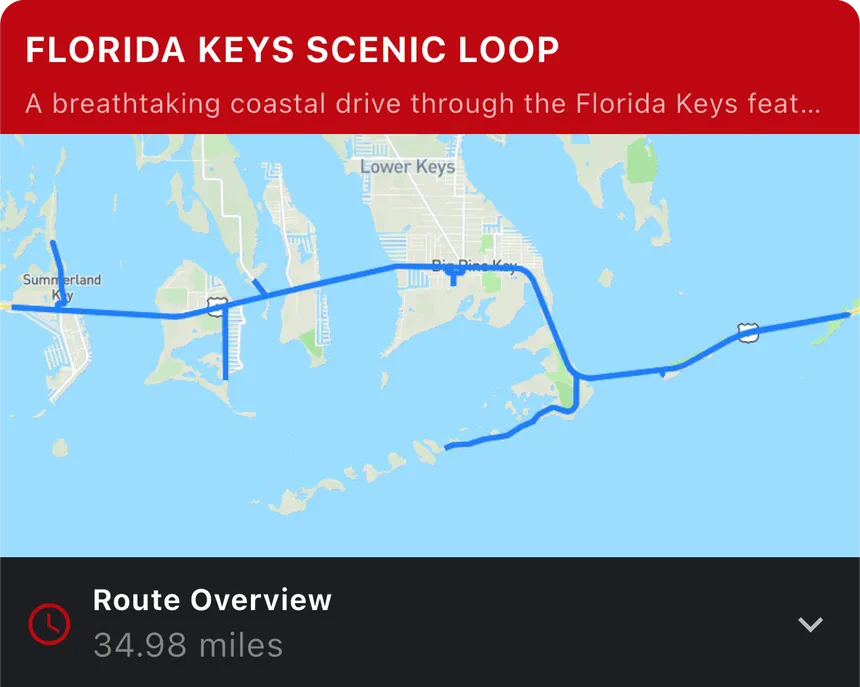 Map of driving route Florida Keys Scenic Loop
