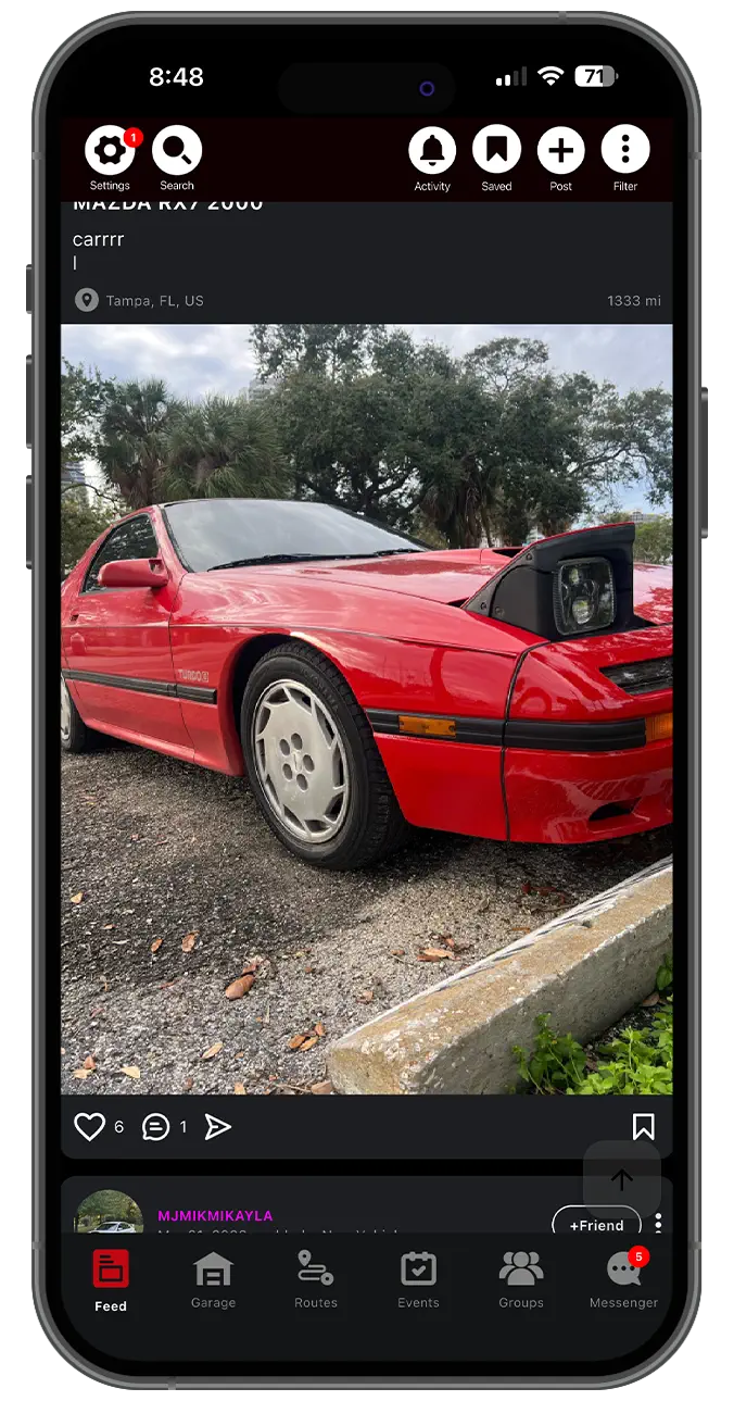 Garage App screen showing local vehicle search by make and model