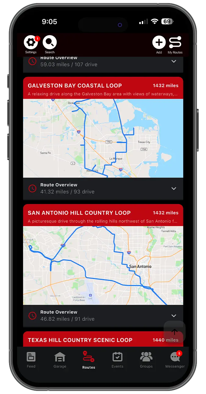 Garage App screen showing local vehicle search by make and model