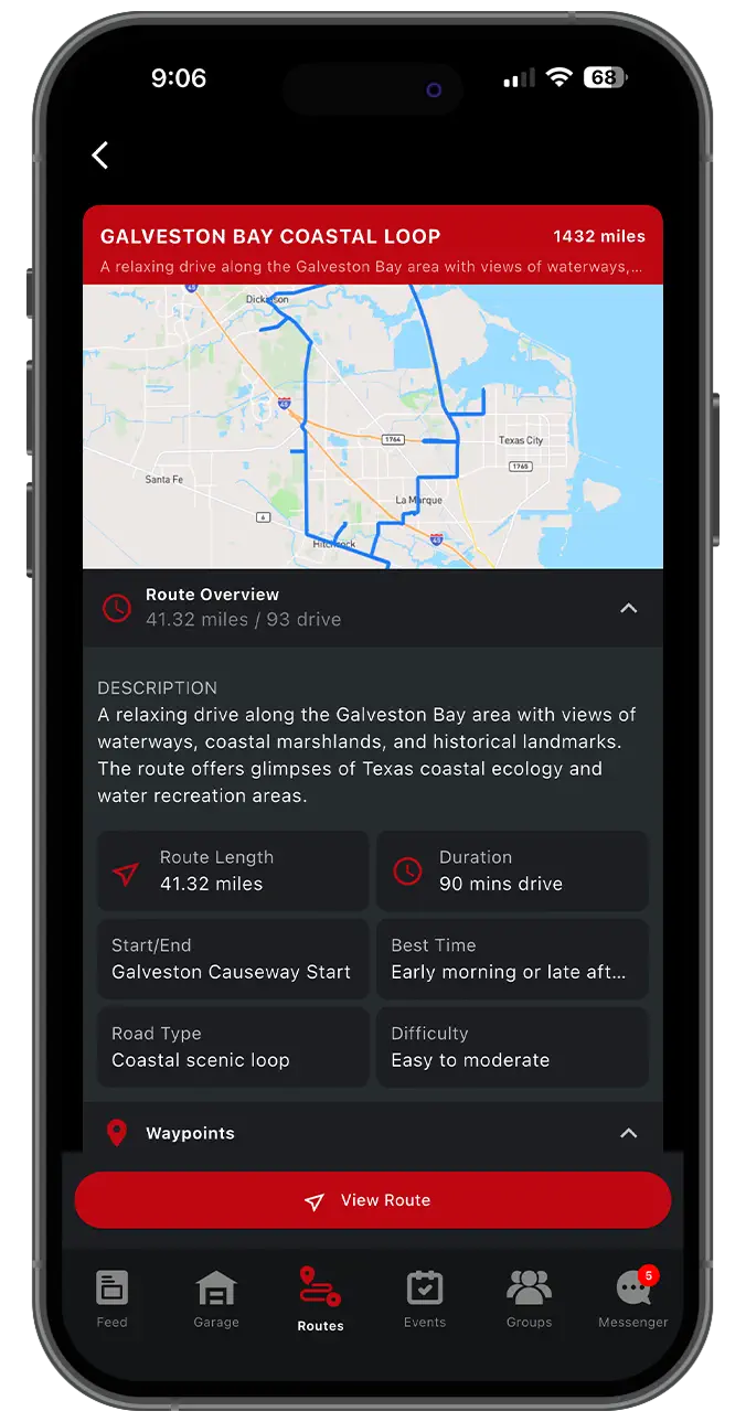 Garage App screen showing local vehicle search by make and model