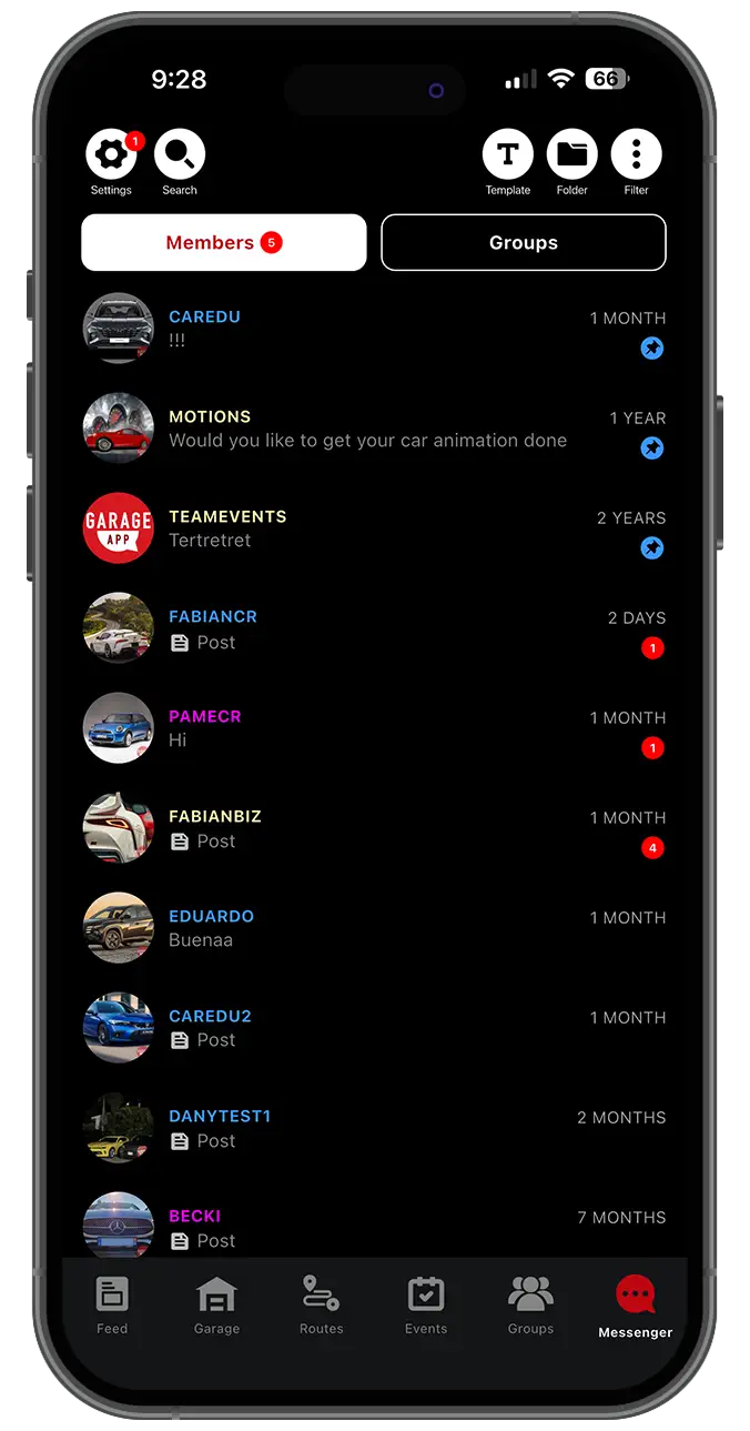 Garage App screen showing local vehicle search by make and model